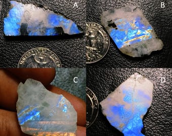 Natural ~ Blue Flashy Rainbow Moonstone Rough , Polished Moonstone Raw, Moonstone Slab Mix Shape & Size Best For Wire Wrapped Jewelry.