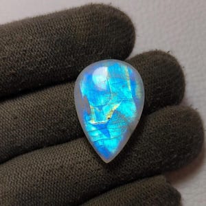 Full Blue Flashy Rainbow Moonstone Cabochon Smooth Polish Size - 25x18x6 MM. Loose Gemstone Pear Shape For Making Jewelry.!!