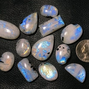 12 Pcs Top Quality Wholesale Lot Natural Rainbow Moonstone Cabochon Mix Shape Gemstone Blue Moonstone Gemstone Mix Size Cabochon (300CT)