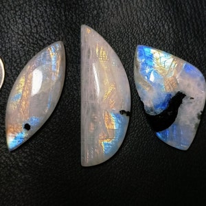 100% Natural Rainbow Moonstone Cabochon Lot Size - 43x25x6 To 53x20x7 Mm. Approx. Mix Shape Loose Gemstone 3 PCS Lot Use For Her.