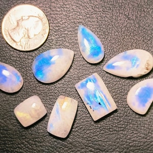 8 pieces Natural Rainbow moonstone Mix Shape& Size Cabochon, Blue fire Play Moonstone Top Quality Flashy Rainbow Moonstone, Gift For Her