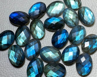 Natural Labradorite Blue Fire Gemstone Oval Shape Both Side Checker Cut Loose Gemstone. Size - 6x8 - 20x30 MM For Making Jewelry..