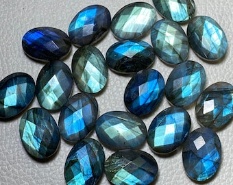 Natural Labradorite Blue Fire Gemstone Oval Shape Both Side Checker Cut Loose Gemstone. Size - 6x8 - 20x30 MM For Making Jewelry..