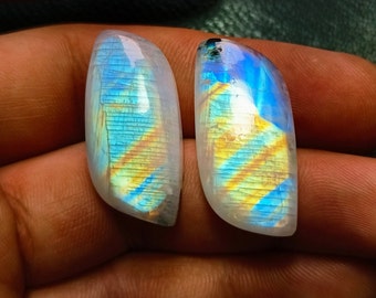 Size:-30x14x6Mm. Rainbow Moonstone Pair - Moonstone Gemstone Pair - Blue Moonstone Pair - Fancy Shape Pair Best For Earring.
