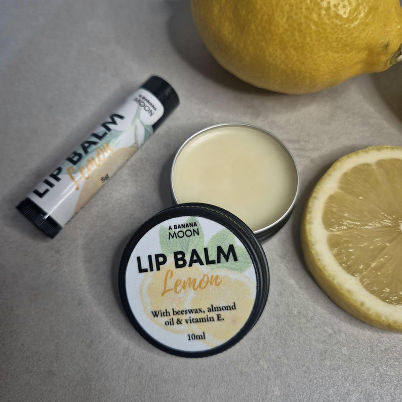 Beeswax Lip Balm, Shea Butter, Cocoa Butter Lip Balm, Natural Lip Balm, Flavoured Lip Balm, Organic Chapstick, Dry Lips, Chapped Lips Lemon