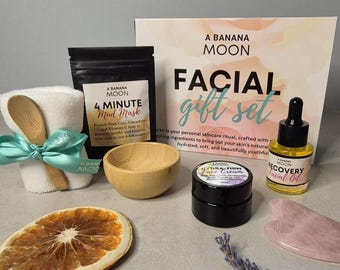 Natural Skincare Facial Spa Gift Set – Organic Mask, Cream & Oil - Pamper Hamper – Self Care Box – Spa Gift for Her - Care Package for Her
