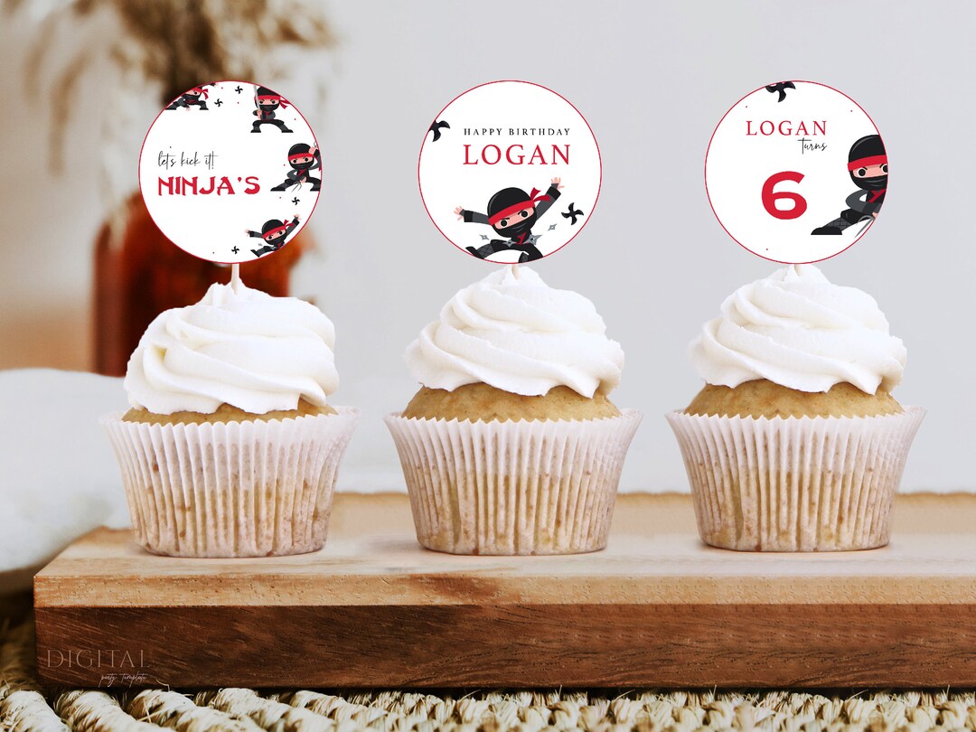Ninja Cupcake Toppers Printable Ninja Warrior Birthday Party Sticker ...
