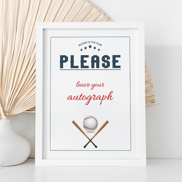 Baseball Birthday Please Leave Your Autograph Sign, Rookie of the Year Baseball First Birthday Party Decor Non-Editable Instant Download