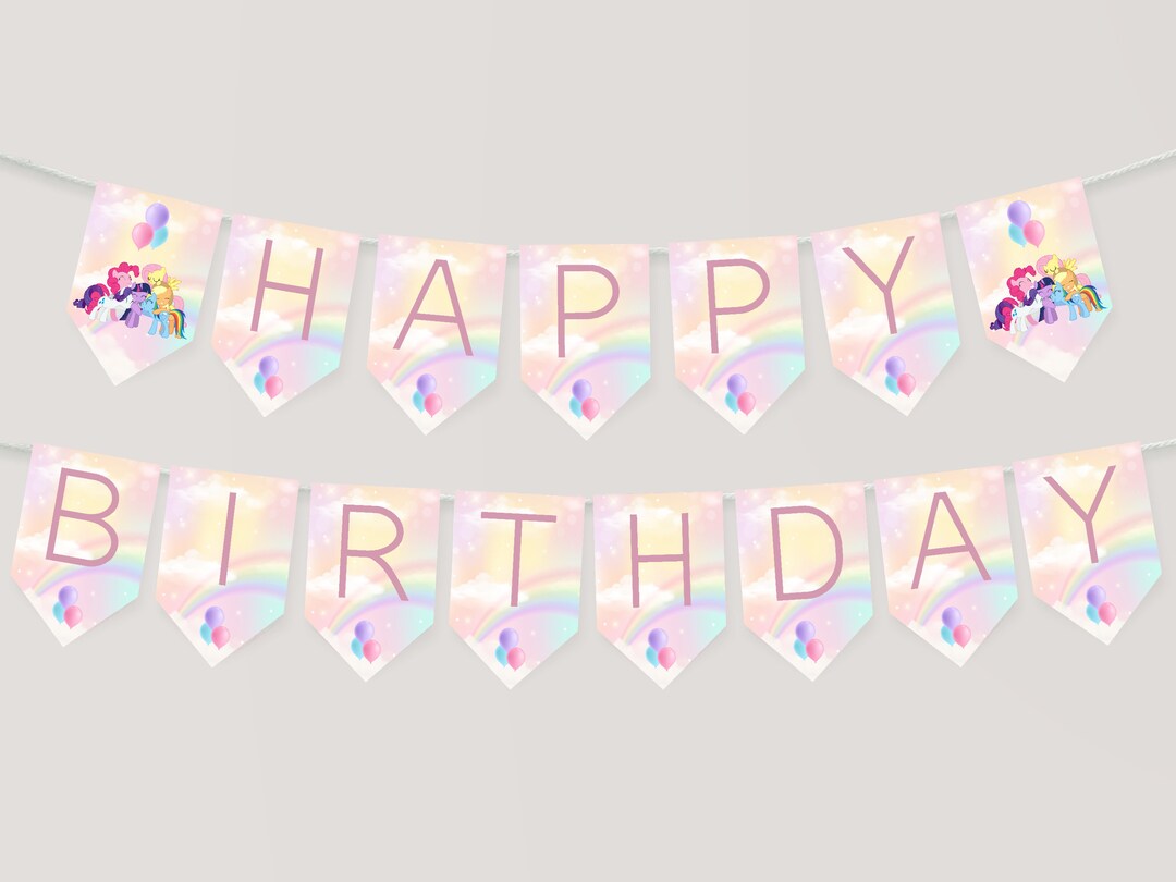 My Little Pony Happy Birthday Banner Pastel Rainbow Pony - Etsy
