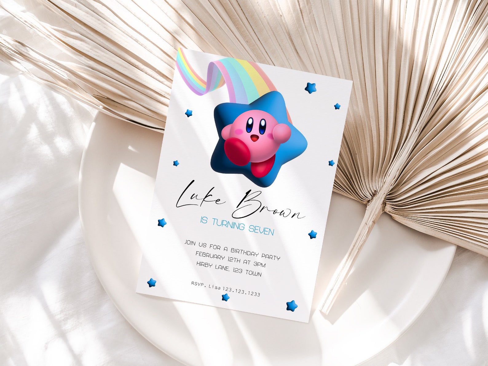Editable Kirby Birthday Invitation Boy Girl Kirby Birthday Etsy