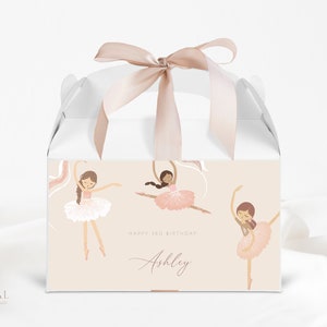 Ballerina Gable Box Label Ballerina Ballet Cumpleaños Fiesta Favor Caja Etiqueta, Plantilla Corjl Digital Editable imagen 1