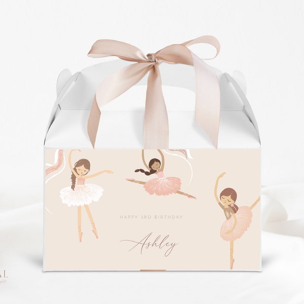 Ballerina Gable Box Label Ballerina Ballet Birthday Party Favour Box Label, Editable Digital Corjl Template