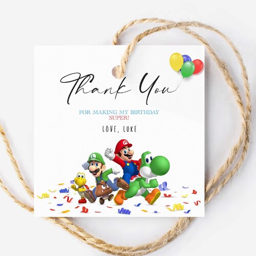 Super Mario Thank You Tag Mario Brothers Birthday Party Favor - Etsy