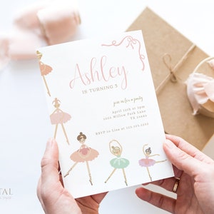 Ballerina Birthday Invitation, Ballet Birthday Party Invite, Editable Digital Corjl Template