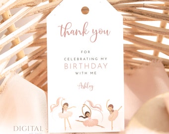 Ballerina Thank You Tag, Tutu Cute Ballet Dancer Birthday Party Favor Tags, Editable Digital Corjl Template