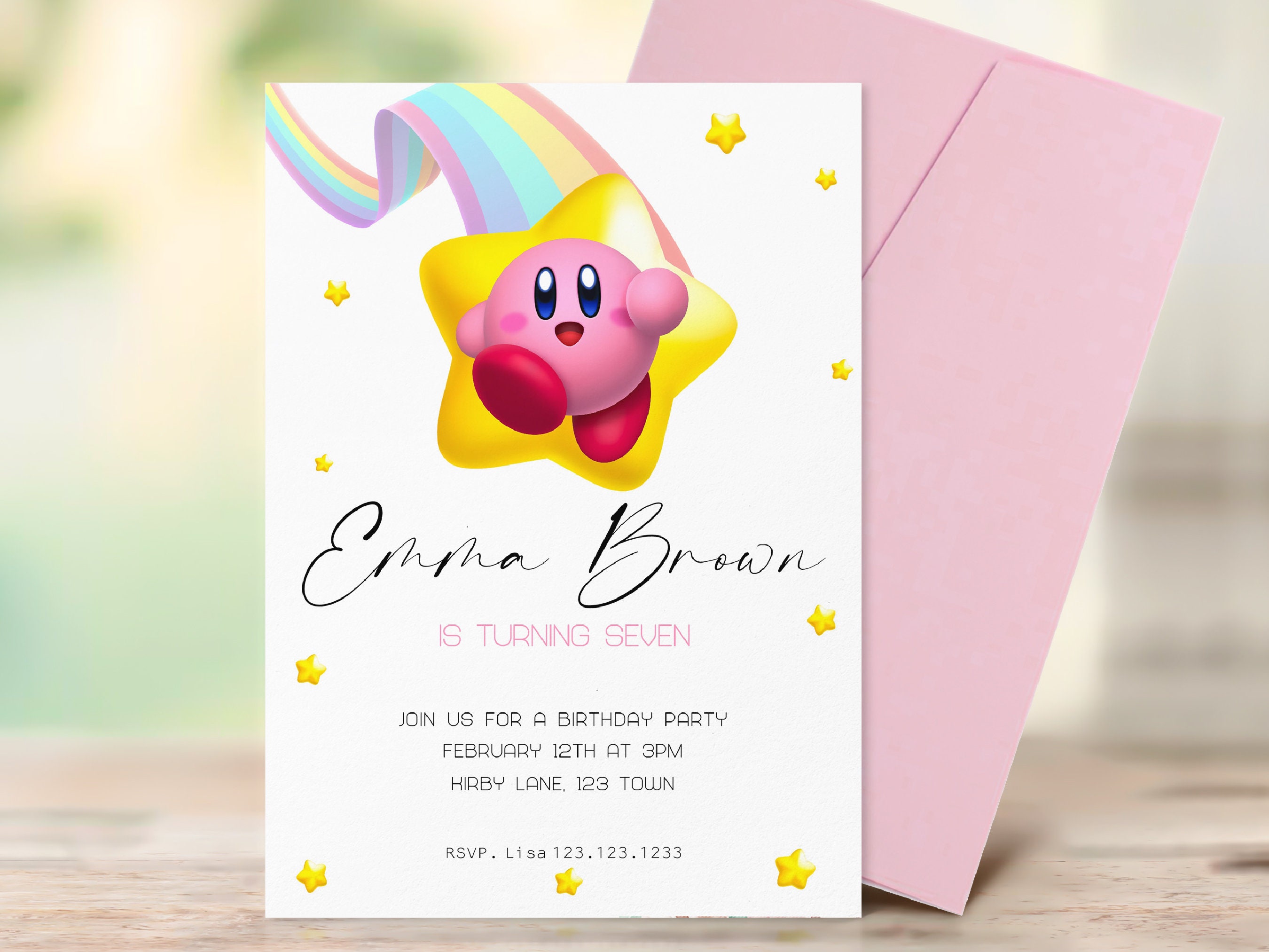 Editable Kirby Birthday Invitation Boy Girl Kirby Birthday Etsy