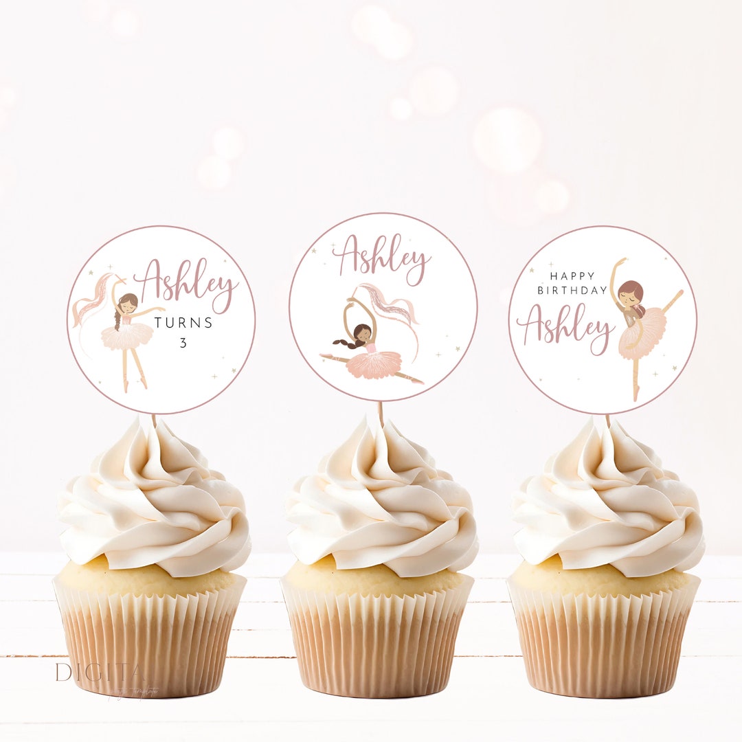 Ballerina Cupcake Toppers, Printable Tutu Cute Ballet Dancer Birthday ...