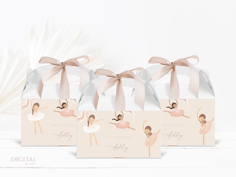 Ballerina Gable Box Label Ballerina Ballet Cumpleaños Fiesta Favor Caja Etiqueta, Plantilla Corjl Digital Editable imagen 2