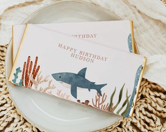 Shark Chocolate Wrapper Boy Shark Birthday Party Printable Candy Bar Wrapper Editable Digital Corjl Template