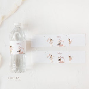 Ballerina Water Bottle Label, Tutu Cute Ballet Dancer Birthday Party Printable Juice Sticker, Editable Digital Corjl Template