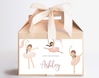 Ballerina Gable Box Label, Ballet Dancer Birthday Party Favour Box Label, Editable Digital Corjl Template