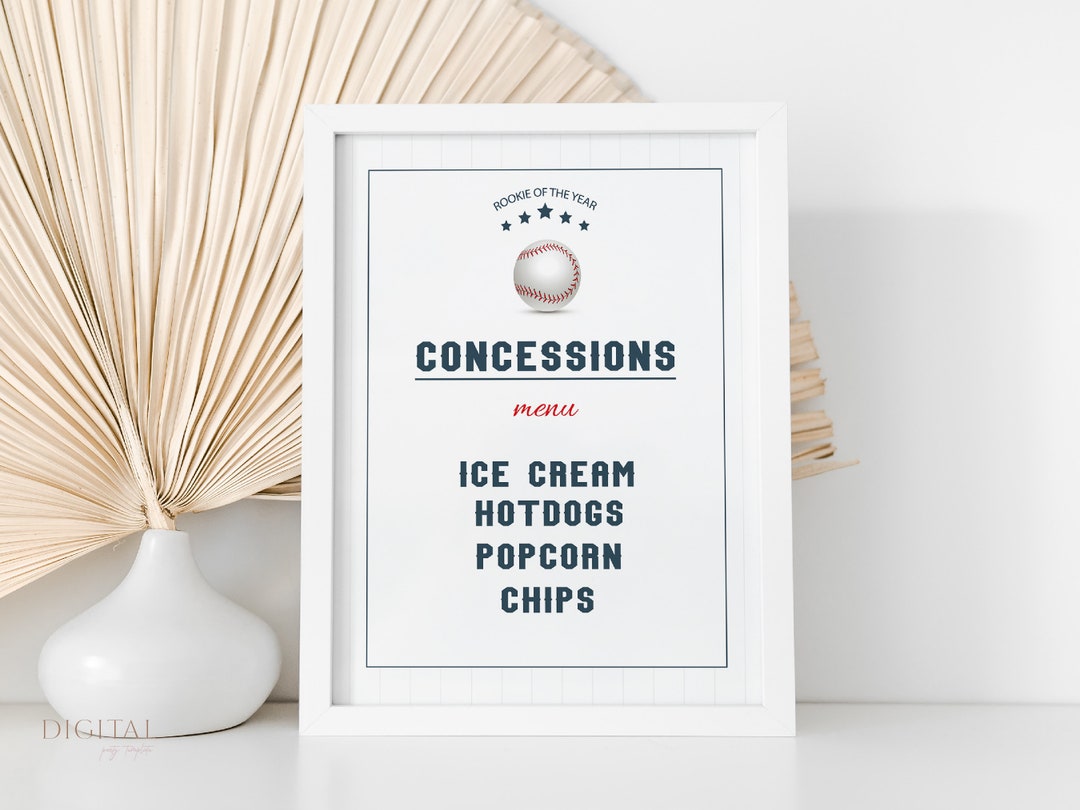 Baseball Concessions Menu Rookie of the Year (Instant Download) Etsy