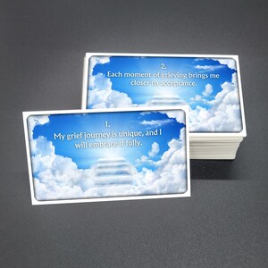 96 Trauer Affirmationen Karten [SET 1: Step Into Heaven] für Beileidsgeschenk - Druckbares Format + Digitale Bilder für die Verwendung auf Telefon, Tablet, etc.