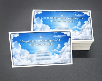 96 Grief Affirmations Cards [SET 1: Step Into Heaven] for Sympathy Gift - Printable Format + Digital Images for Use On Phone, Tablet, etc.