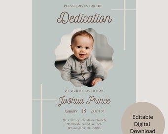 Baby Dedication Invitation Template, Minimalist Dedication, Completely Editable, Religious Invitation, Fully Customizable