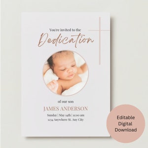 Baby Dedication Invitation Template, Minimalist Dedication, Editable, Religious Invitation, Fully Customizable