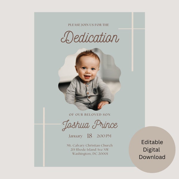Baby Dedication Invitation Template, Minimalist Dedication, Completely Editable, Religious Invitation, Fully Customizable
