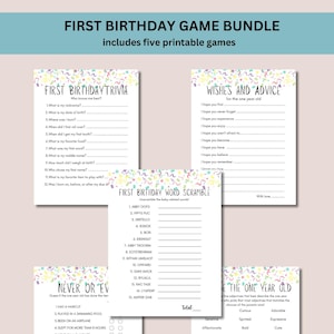 Babys erster Geburtstag Party Spiel Bundle, druckbares 1. Geburtstag Spiel, wie gut kennen Sie den einjährigen, Wünsche und Ratschläge, Bday Trivia