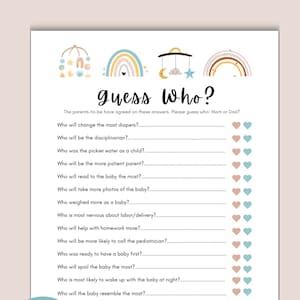 Printable Baby Shower Game, &quot;Guess Who&quot; Baby Shower Game, Guess Who Mommy or Daddy Baby Shower Game, Mom or Dad Game, Digital Download, PDF