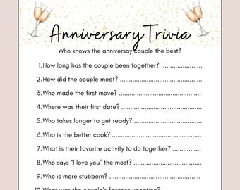 Anniversary Party Game, Anniversary Trivia Game, Couple's Party Game, Wedding Trivia Game, Instant Download, First Birthday Game