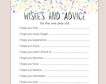 Juego para el primer cumpleaños de tu bebé, juego imprimible para el primer cumpleaños, buenos deseos y consejos para un niño de un año, descarga instantánea, juego para el primer cumpleaños