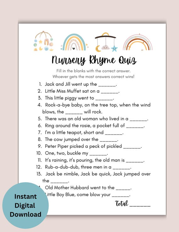 Blank Nursery Rhyme Baby Shower Games Nursery Rhyme Baby Shower:
