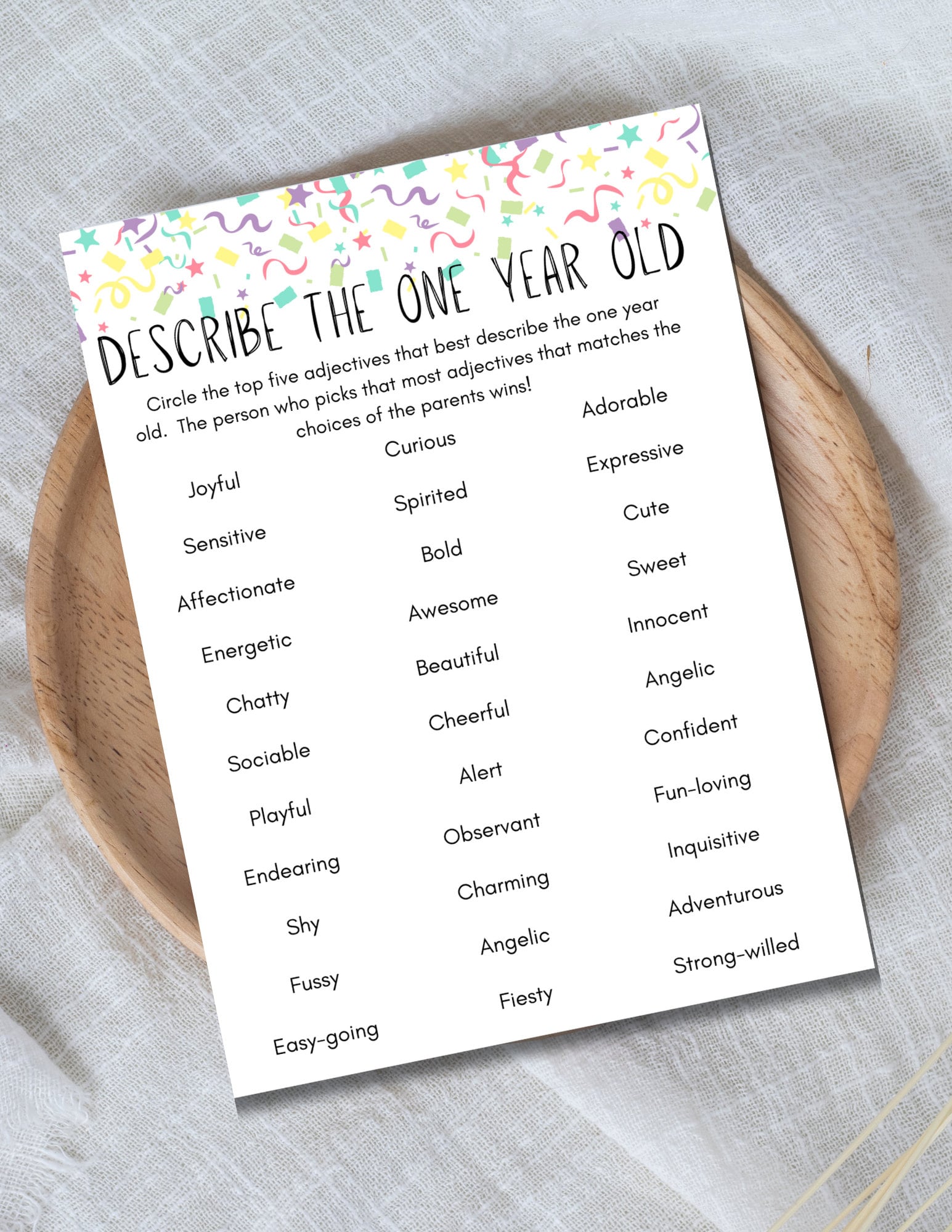 Baby's First Birthday Party Game, Printable 1st Birthday Game, Describe ...
