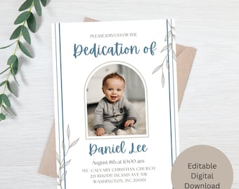 Baby Dedication Invitation Template, Minimalist Dedication, Completely Editable, Religious Invitation, Fully Customizable