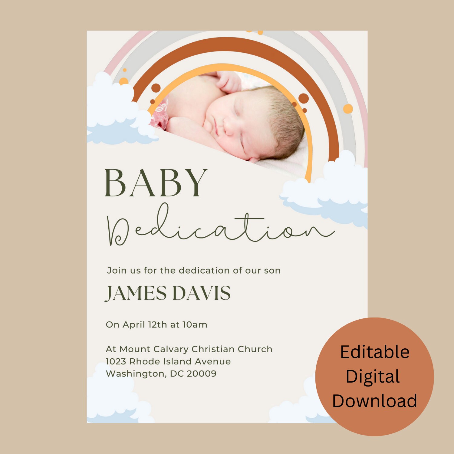 Baby Dedication Invitation Template Christian Child Minimalist 