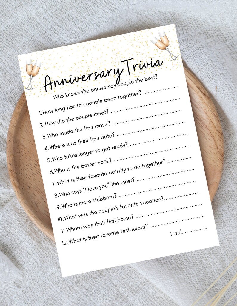 Anniversary Party Game, Anniversary Trivia Game, Couple's Party Game ...