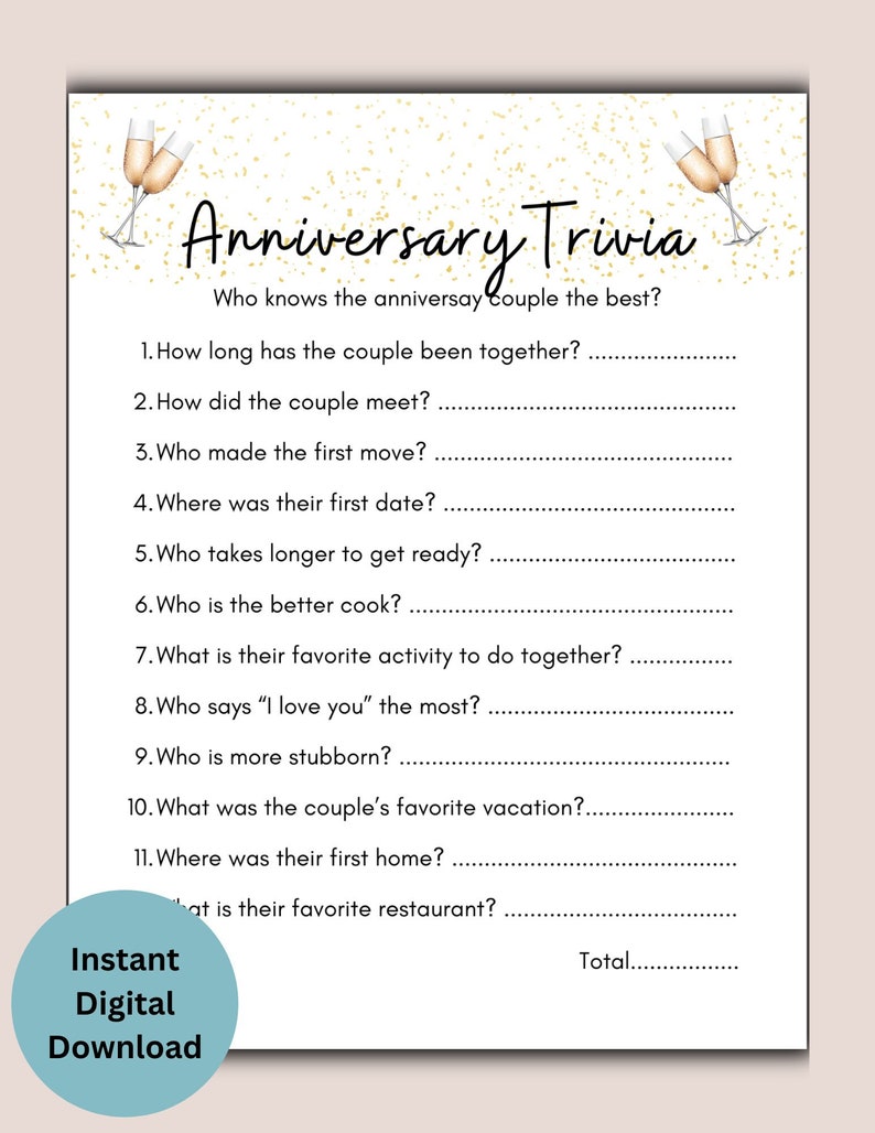 Anniversary Party Game, Anniversary Trivia Game, Couple's Party Game ...