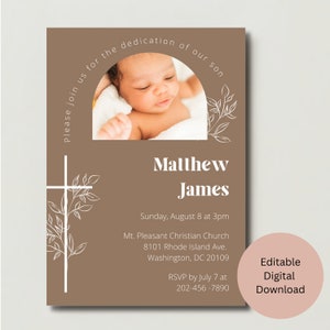Baby Dedication Invitation Template, Christian Child Minimalist Dedication, Editable Invite, Religious Invitation, Fully Customizable