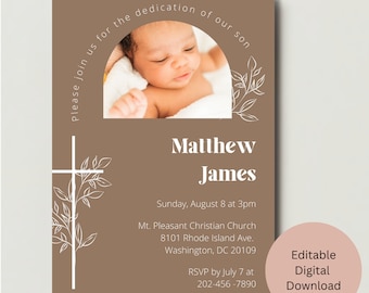 Baby Dedication Invitation Template, Christian Child Minimalist Dedication, Editable Invite, Religious Invitation, Fully Customizable