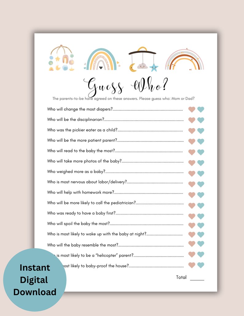 Printable Baby Shower Game guess Who Baby Shower - Etsy