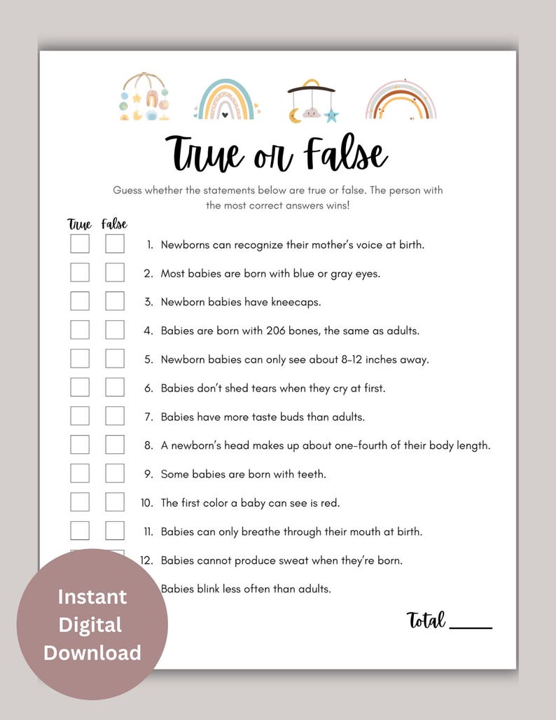 True or False Baby Shower Game Printable – Fun Baby Trivia for Guests ...