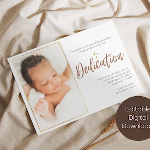 Baby Dedication Invitation Template, Minimalist Dedication, 100% Editable, Religious Invitation, Fully Customizable