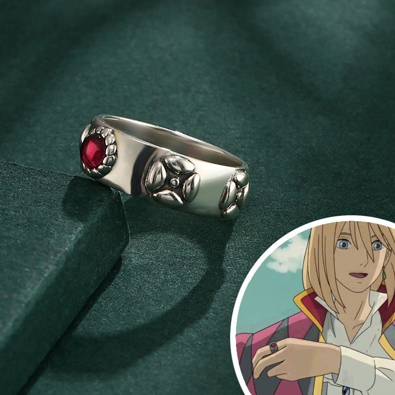 Studio Ghibli x RockLove Howls Moving Castle Crystal Ring Red / Size 6