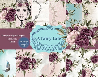 Floral Digital Paper Pack: Burgundy Flower Scrapbook Backgrounds (Digital Download)