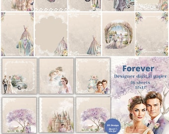 Watercolor Wedding Digital Paper Pack: Beige Lace (Digital Download)