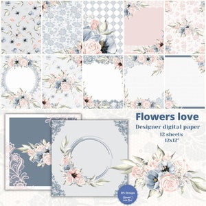 Digitaal papierpakket, bloemen digitaal papier, Serenity Rose, Tulp, Bloemenpapier, Digitaal papier, Kanten ornamenten, Digitale download, delicaat ontwerp